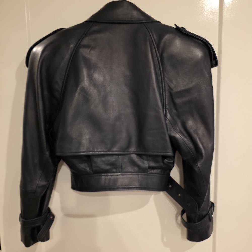 Saint Laurent BLUE Black Padded Shoulder Leather Jacket - Picture 7 of 8